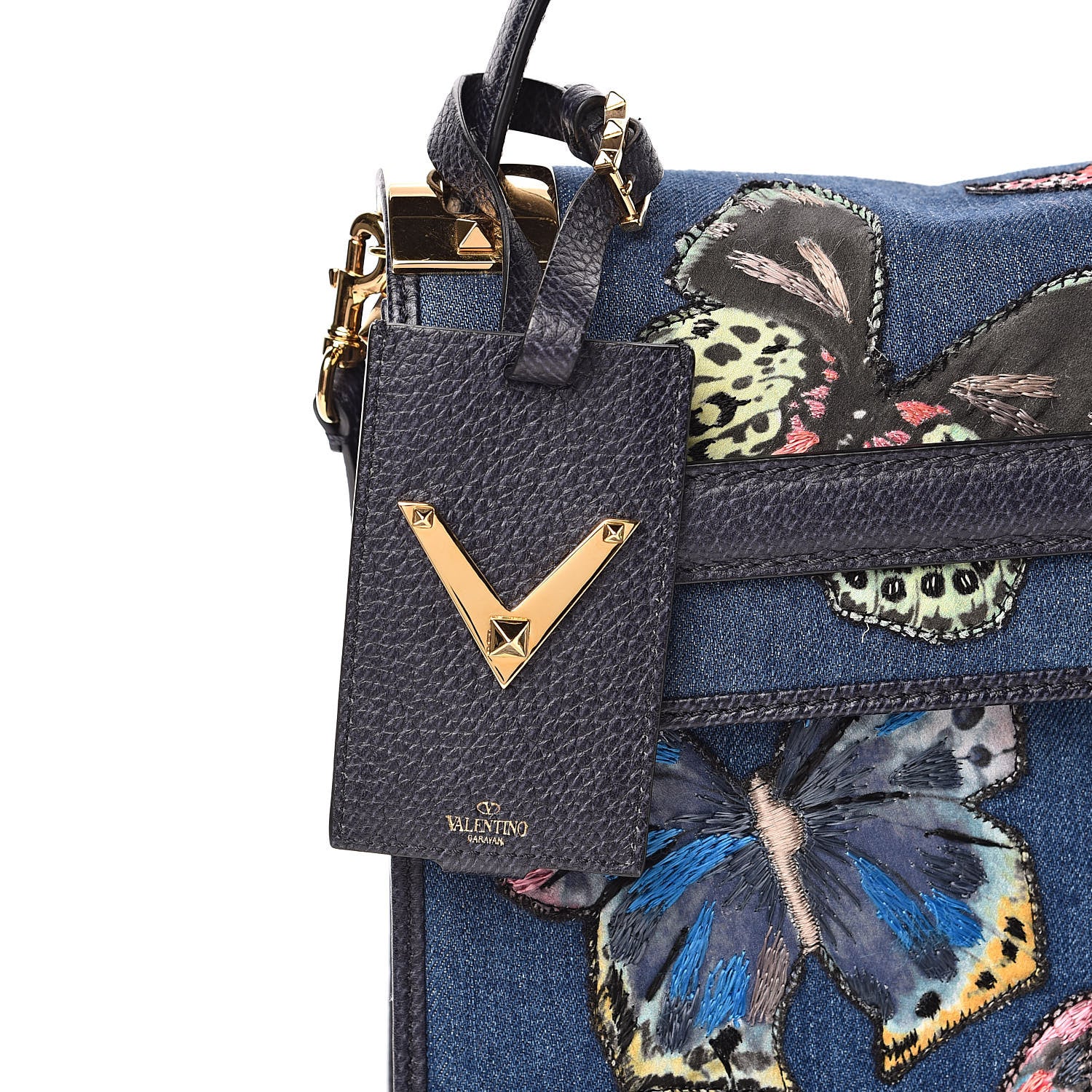 Valentino Garavani Denim Butterfly Embroidered My Rockstud Frame Bag Light Denim Multicolor 10 of 10