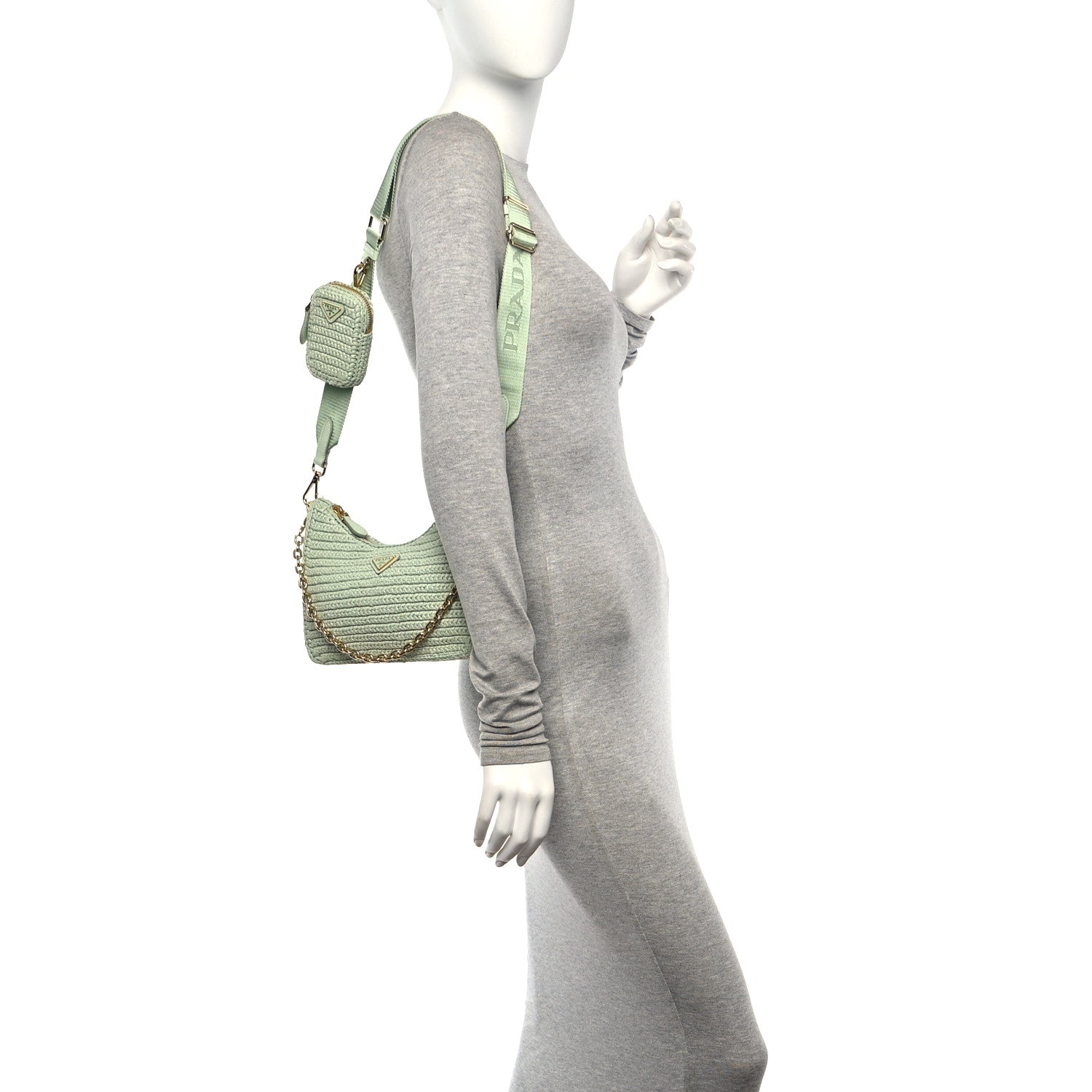 Prada Yarn Raffia Effect Crochet Re-Edition 2005 Shoulder Bag Acqua 2 of 13