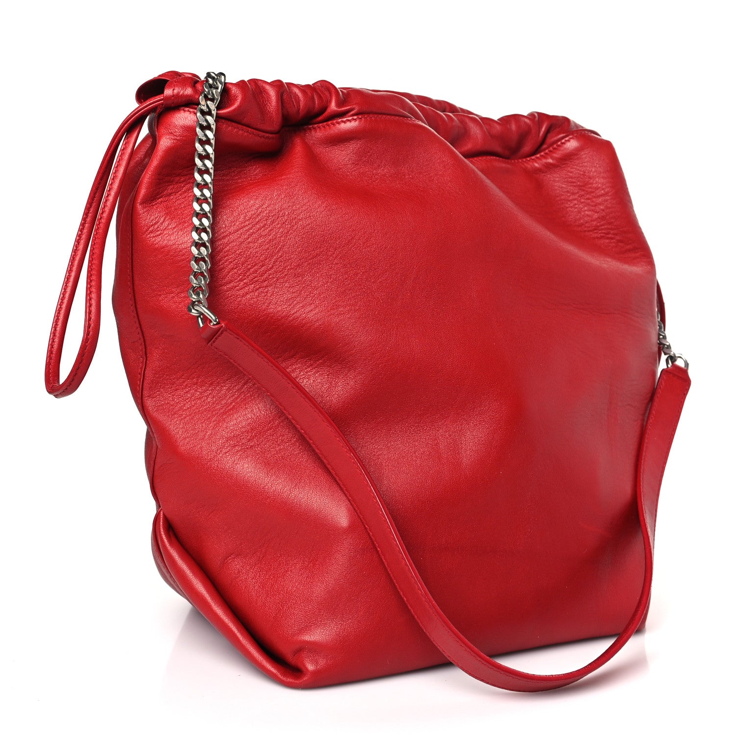 Saint Laurent Lambskin Teddy Drawstring Bag Eros Red 4 of 9