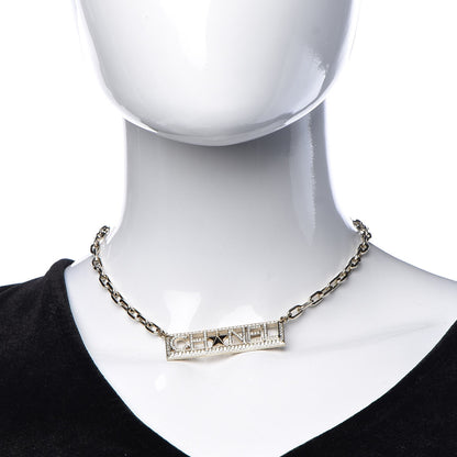 Chanel Crystal Chain Short Logo Necklace Gold 2 of 6