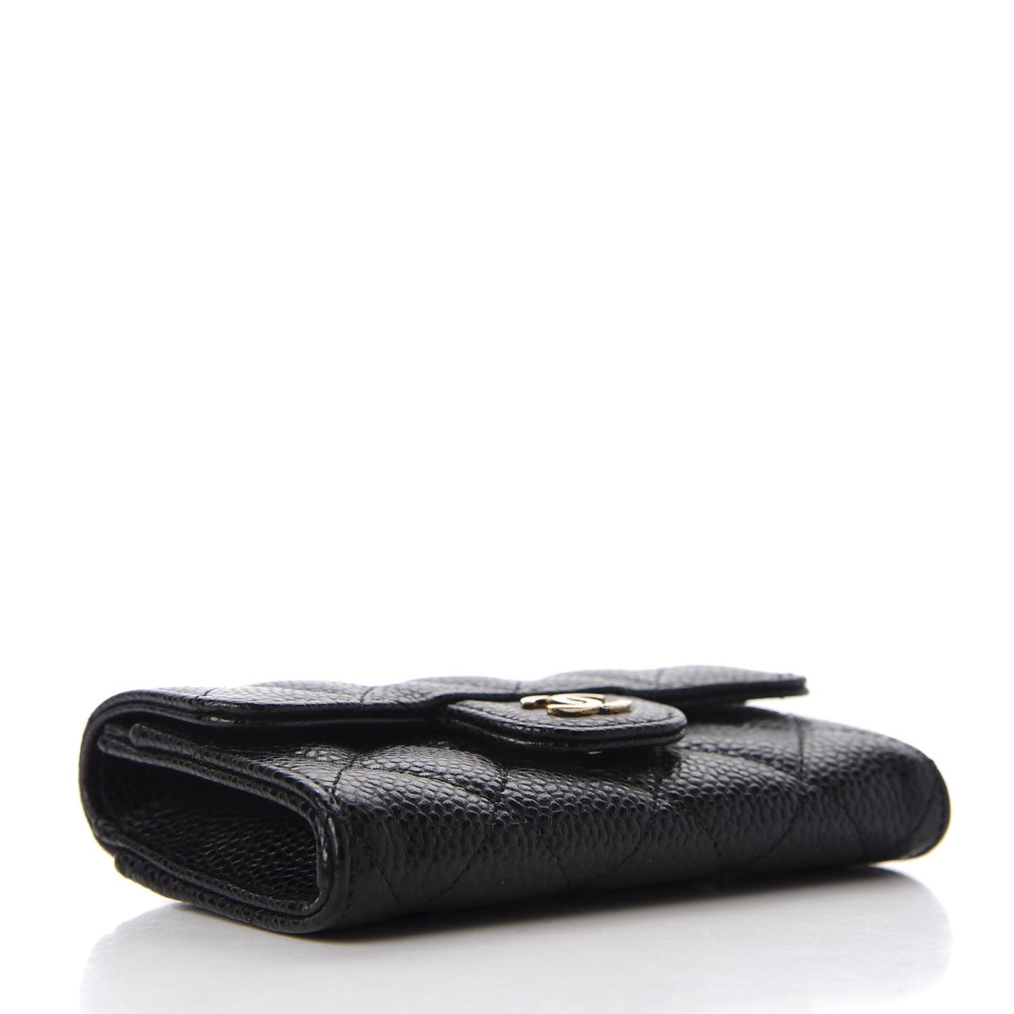Caviar Quilted Flap Card Holder Wallet Black