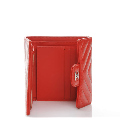 Chanel Caviar Chevron Quilted Compact Flap Wallet Red 5 of 9