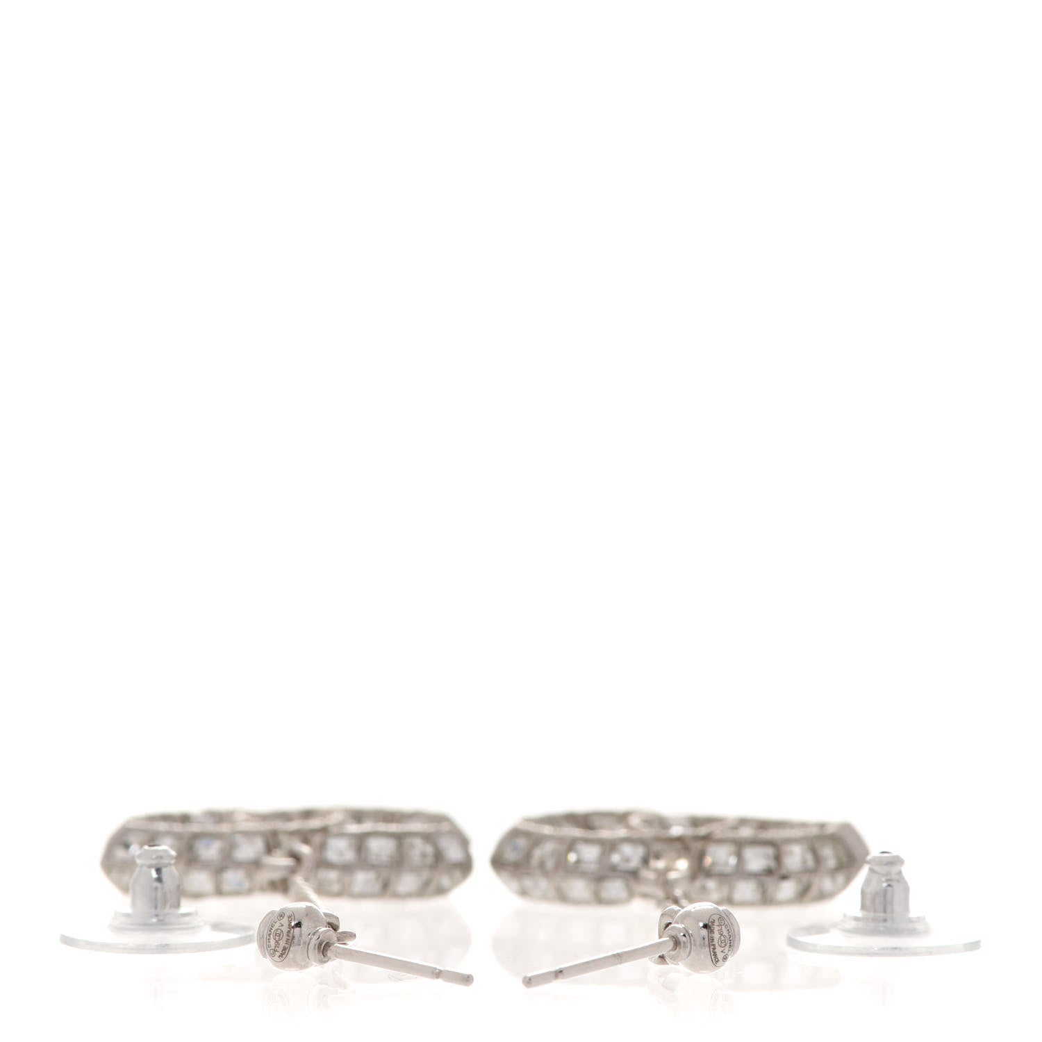 Chanel Baguette Crystal CC Drop Earrings Silver 3 of 6