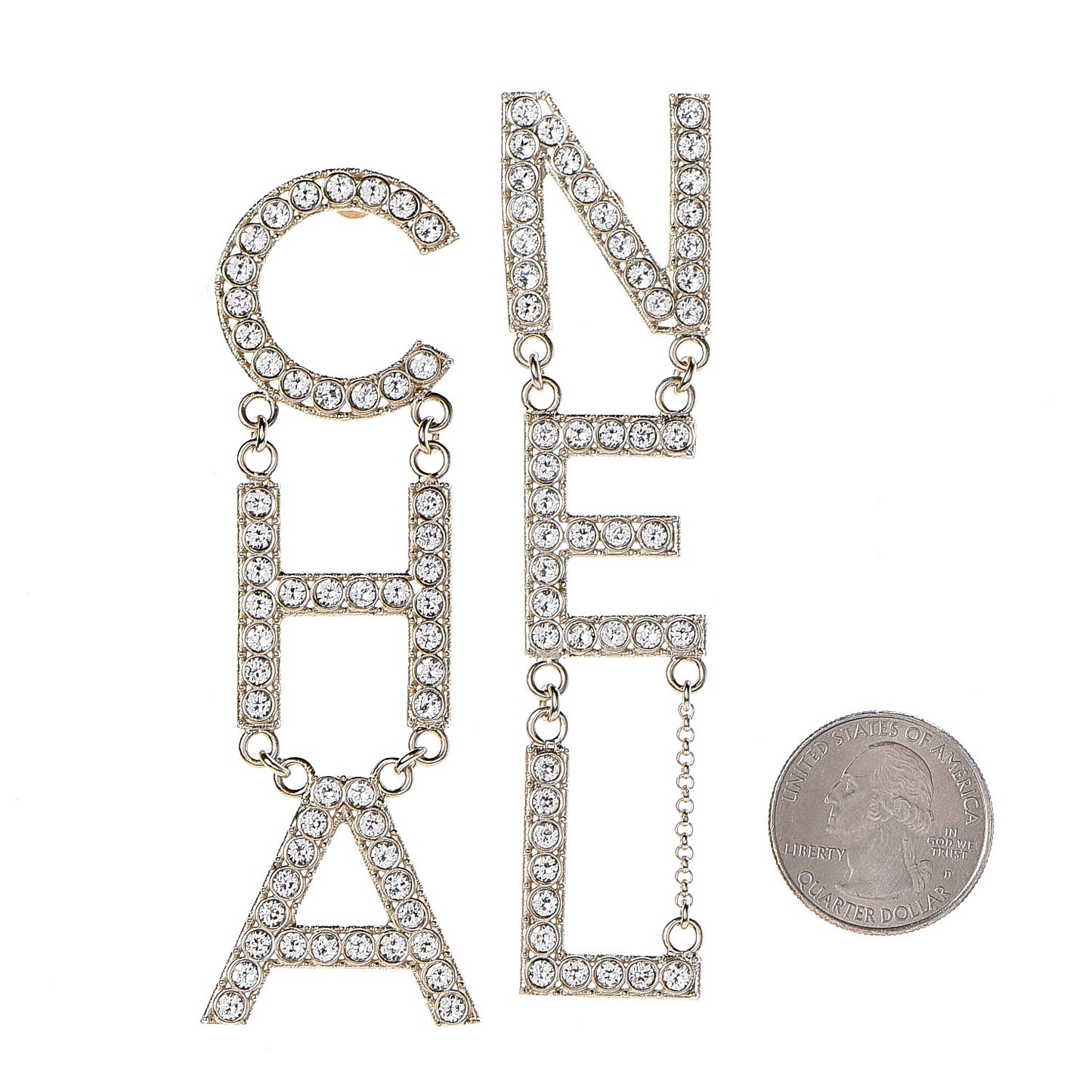 Crystal Cha-Nel Logo Drop Earrings Gold