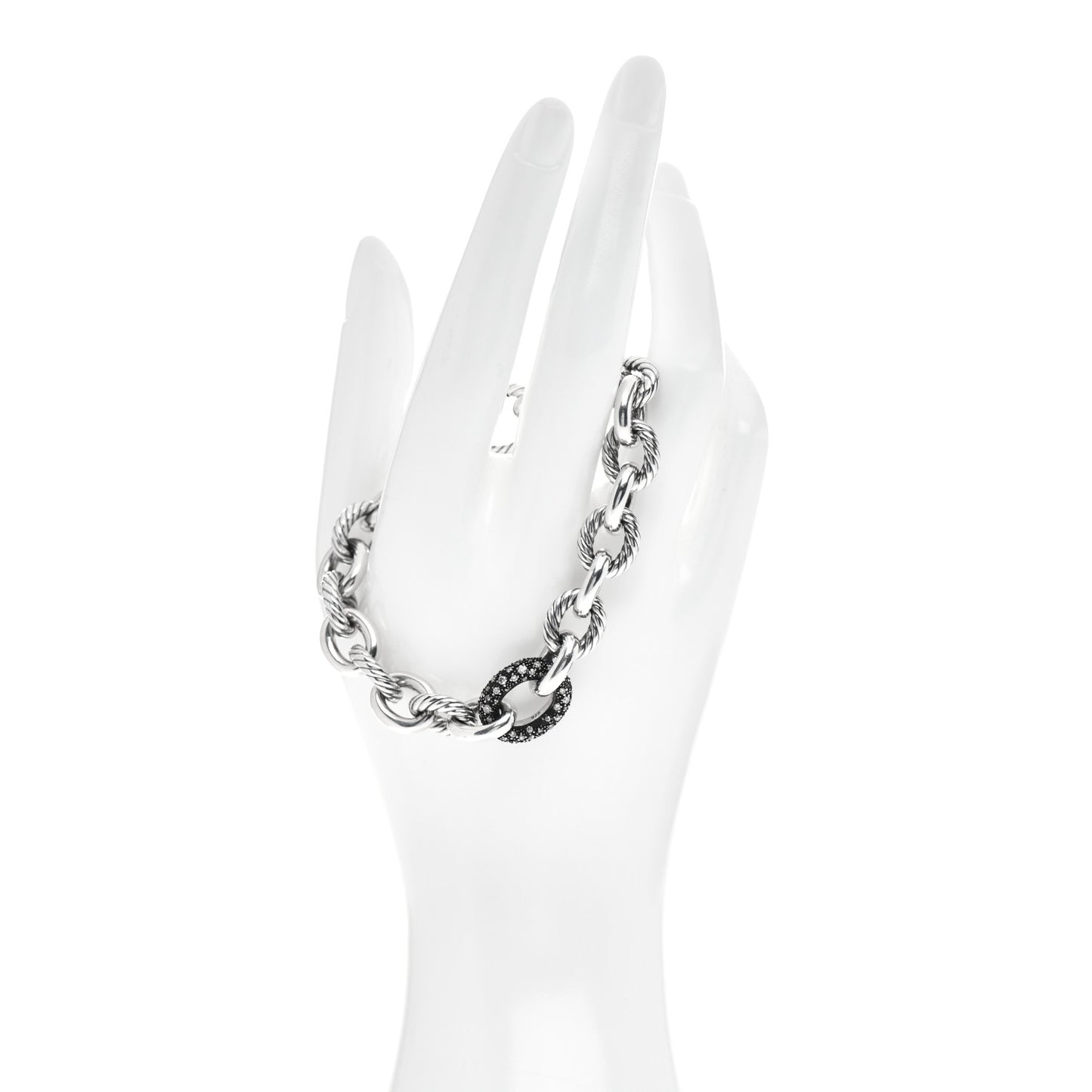 Sterling Silver Diamond 15mm Midnight Melange Oval Link Bracelet