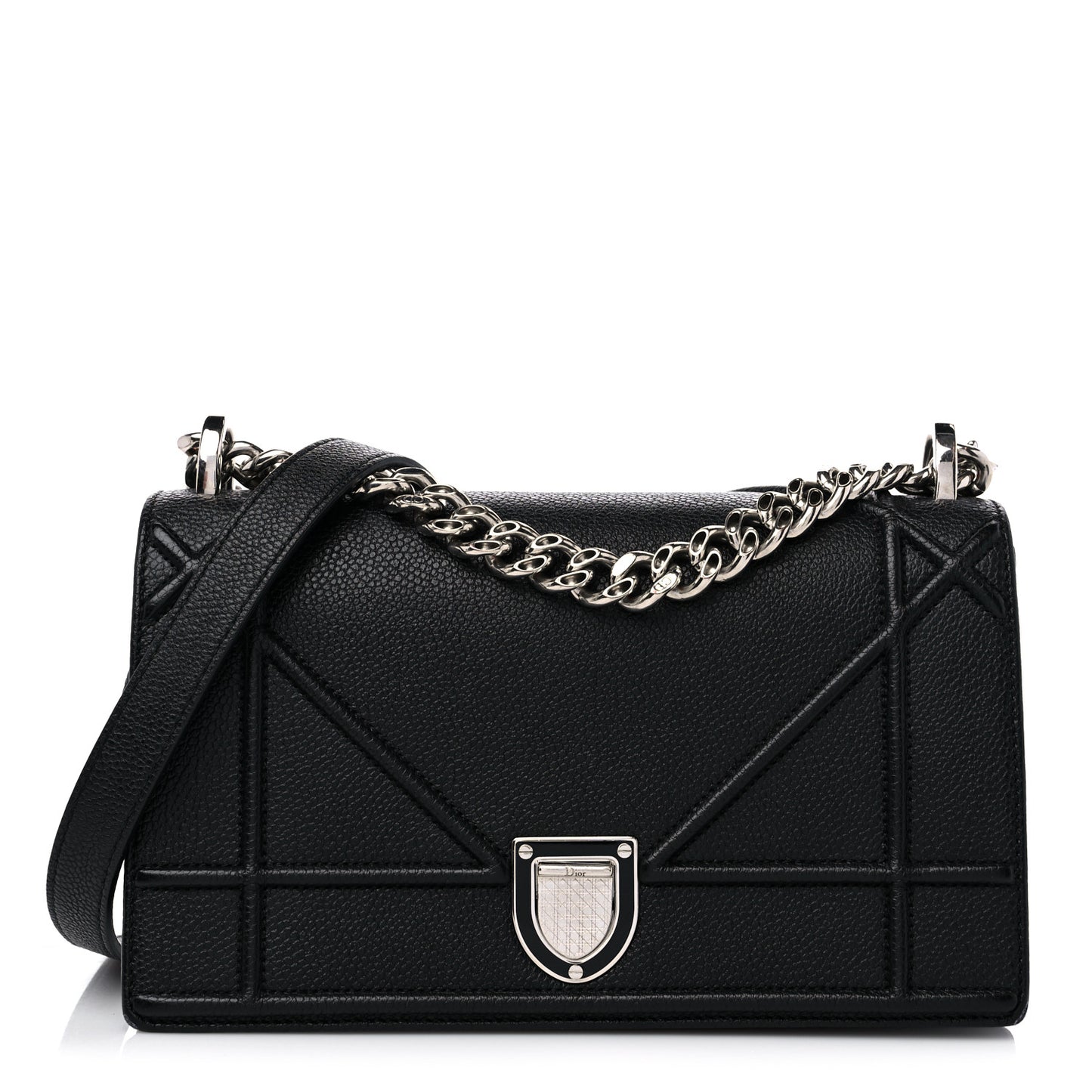 Grained Calfskin Small Diorama Flap Bag Black