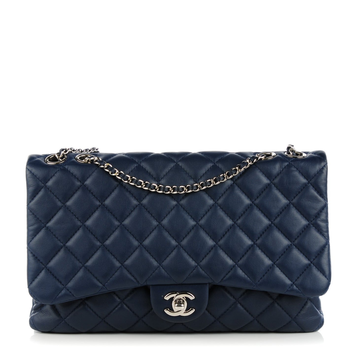 Lambskin Quilted Jumbo Chanel 3 Flap Navy