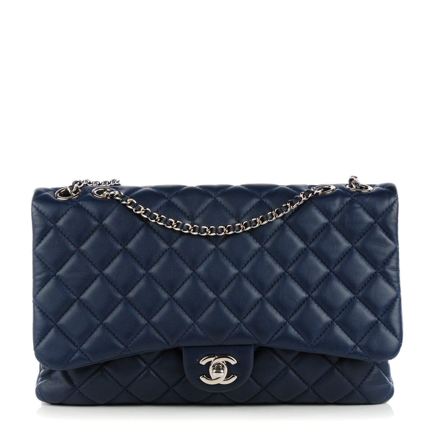 Chanel Lambskin Quilted Jumbo Chanel 3 Flap Navy 1 of 8