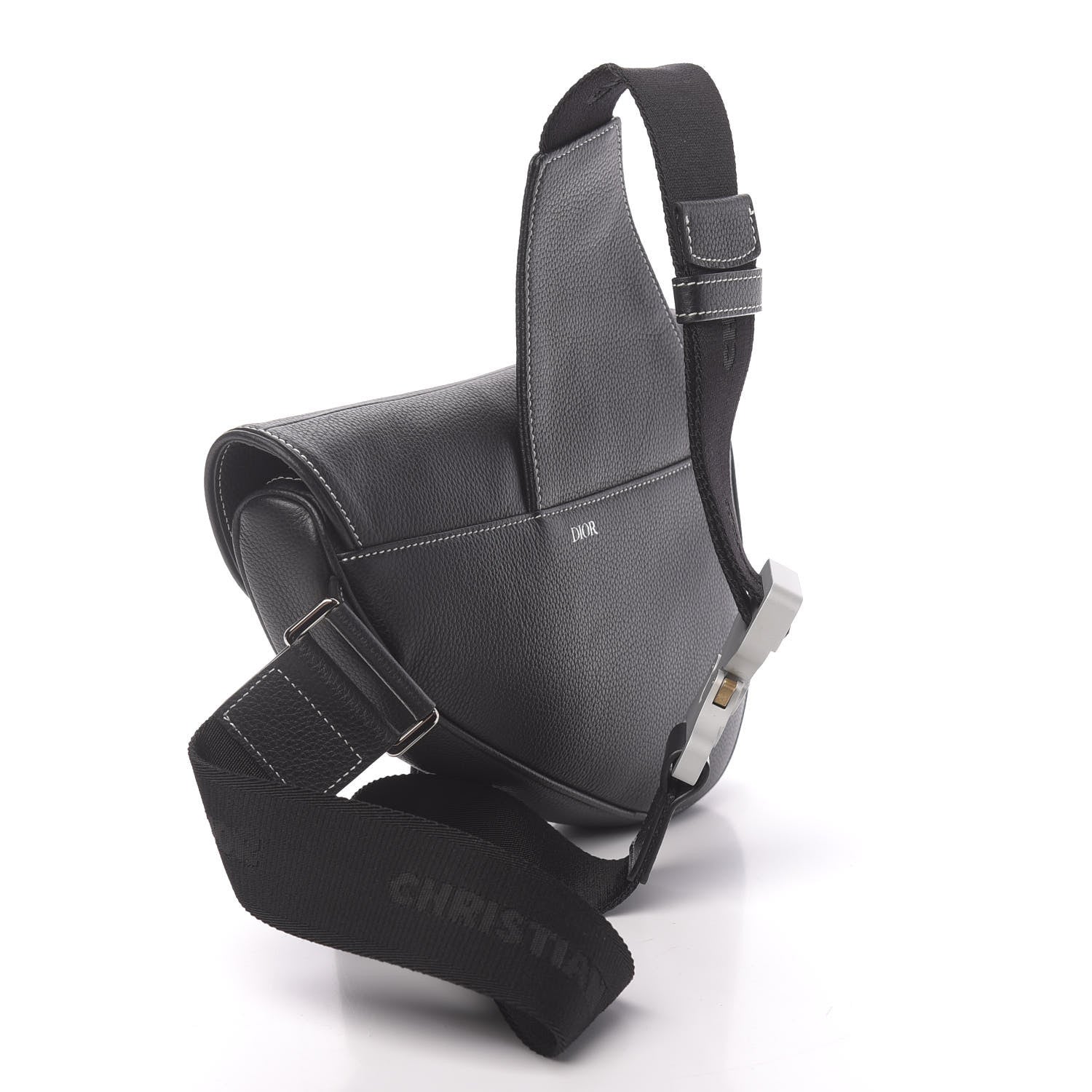 Christian Dior Grained Calfskin Logo Saddle Messenger Bag Black 2 of 9