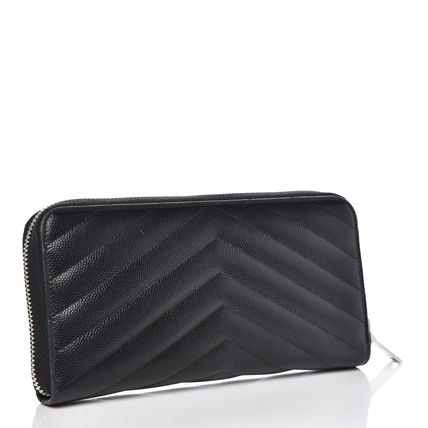 Saint Laurent Grain De Poudre Matelasse Chevron Monogram Zip Around Wallet Black 3 of 9