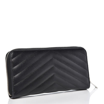 Saint Laurent Grain De Poudre Matelasse Chevron Monogram Zip Around Wallet Black 3 of 9