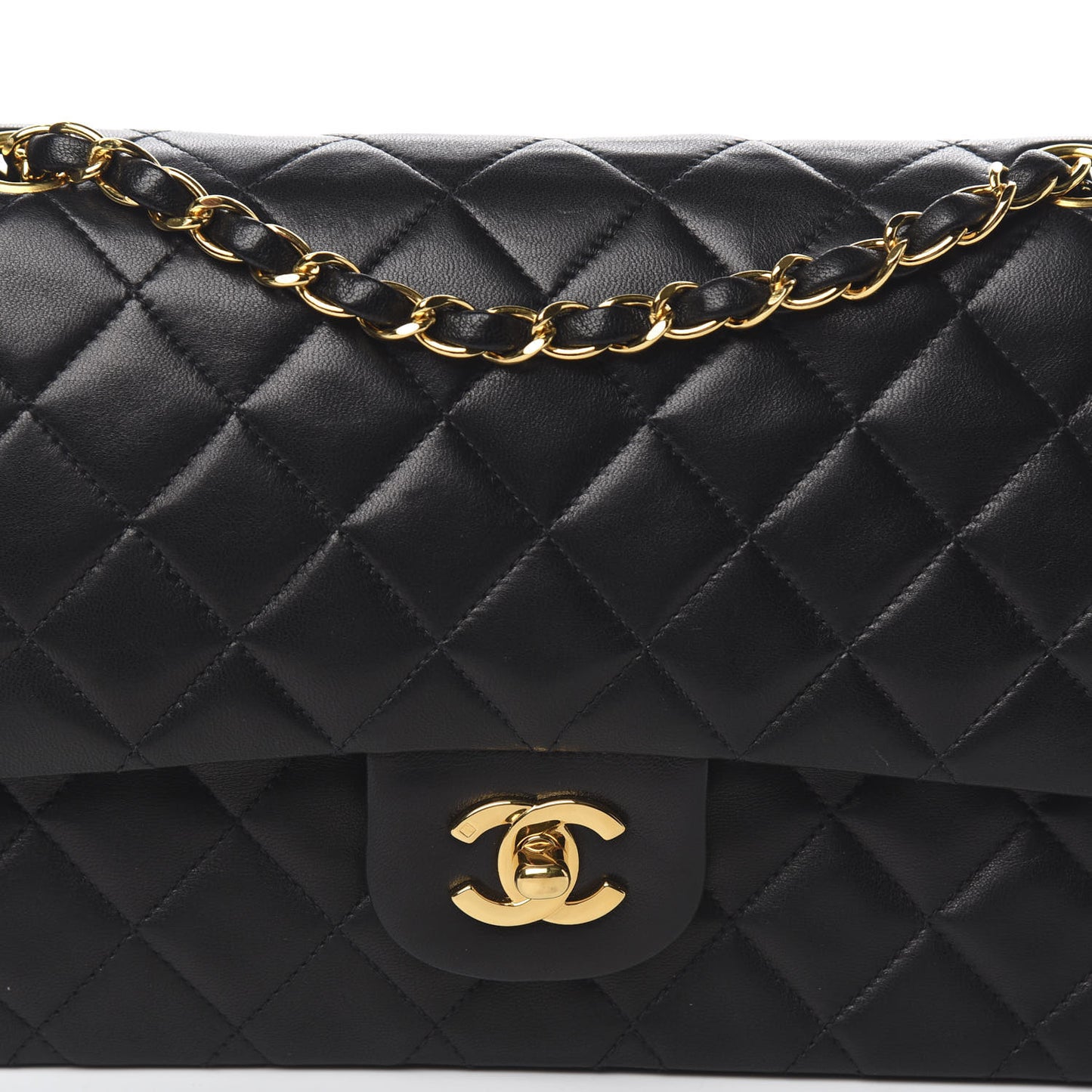 Lambskin Quilted Medium Double Flap Black