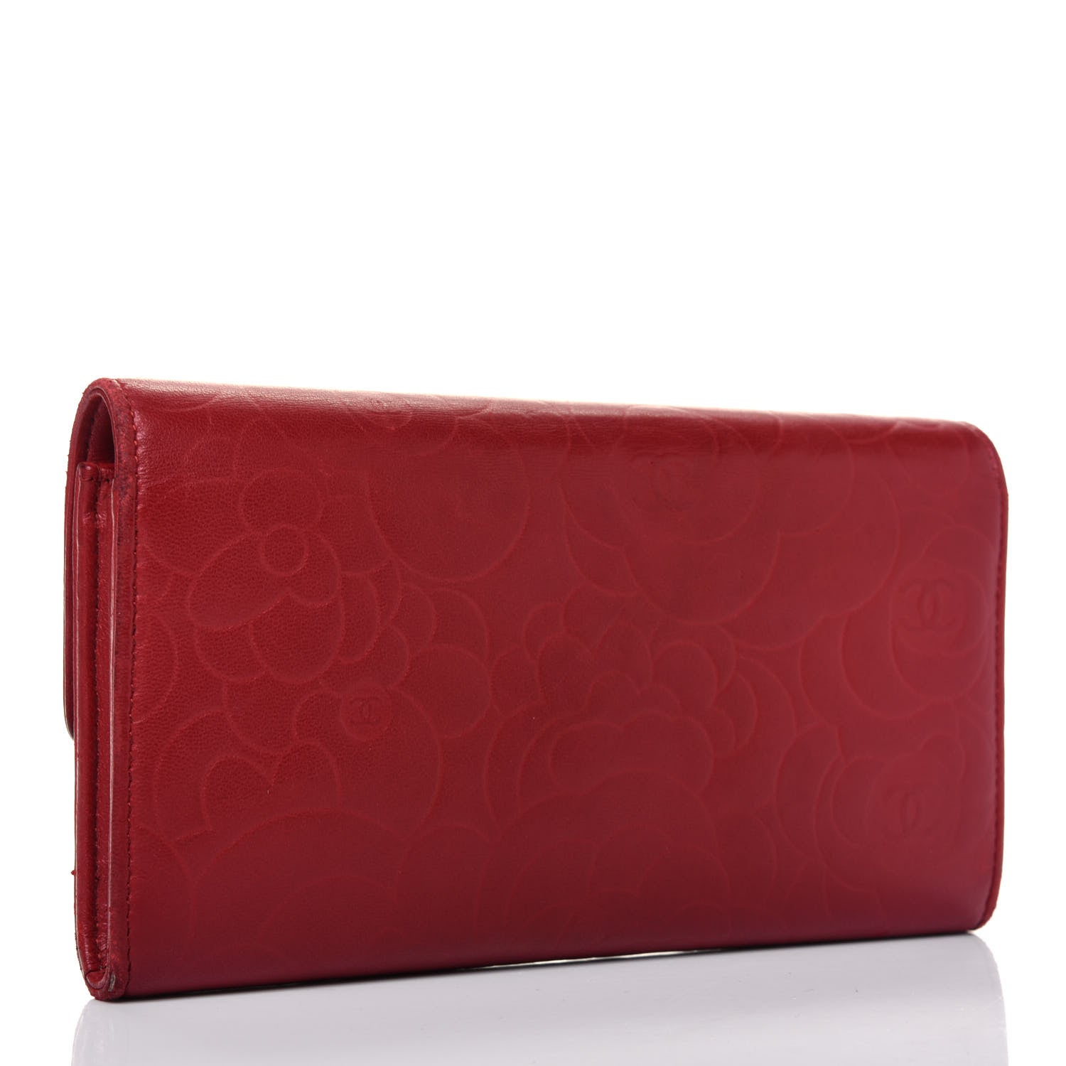 Chanel Lambskin Camellia Embossed Flap Wallet Red 3 of 21