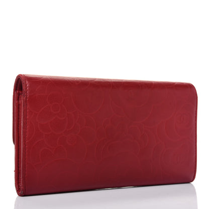 Chanel Lambskin Camellia Embossed Flap Wallet Red 3 of 21