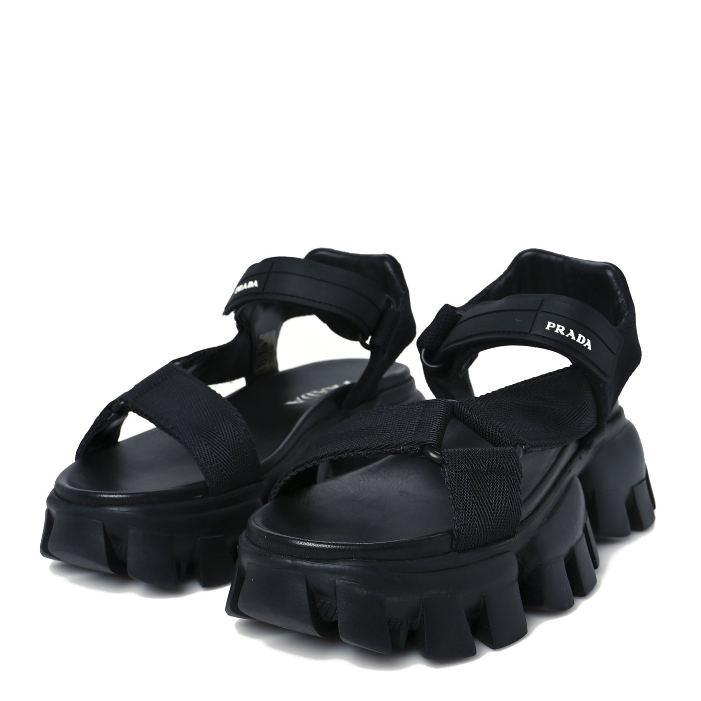 Nappa Logo Embossed Thunder Sole 50mm Sport Sandals 35.5 Black