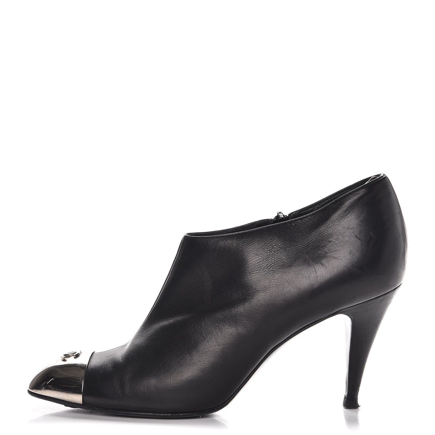 Chanel Calfskin CC Silver Cap Toe Ankle Boots 40 Black 1 of 16
