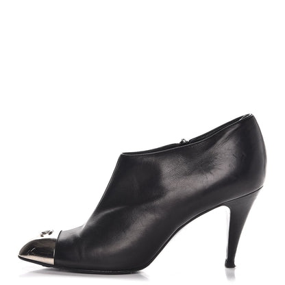 Chanel Calfskin CC Silver Cap Toe Ankle Boots 40 Black 1 of 16