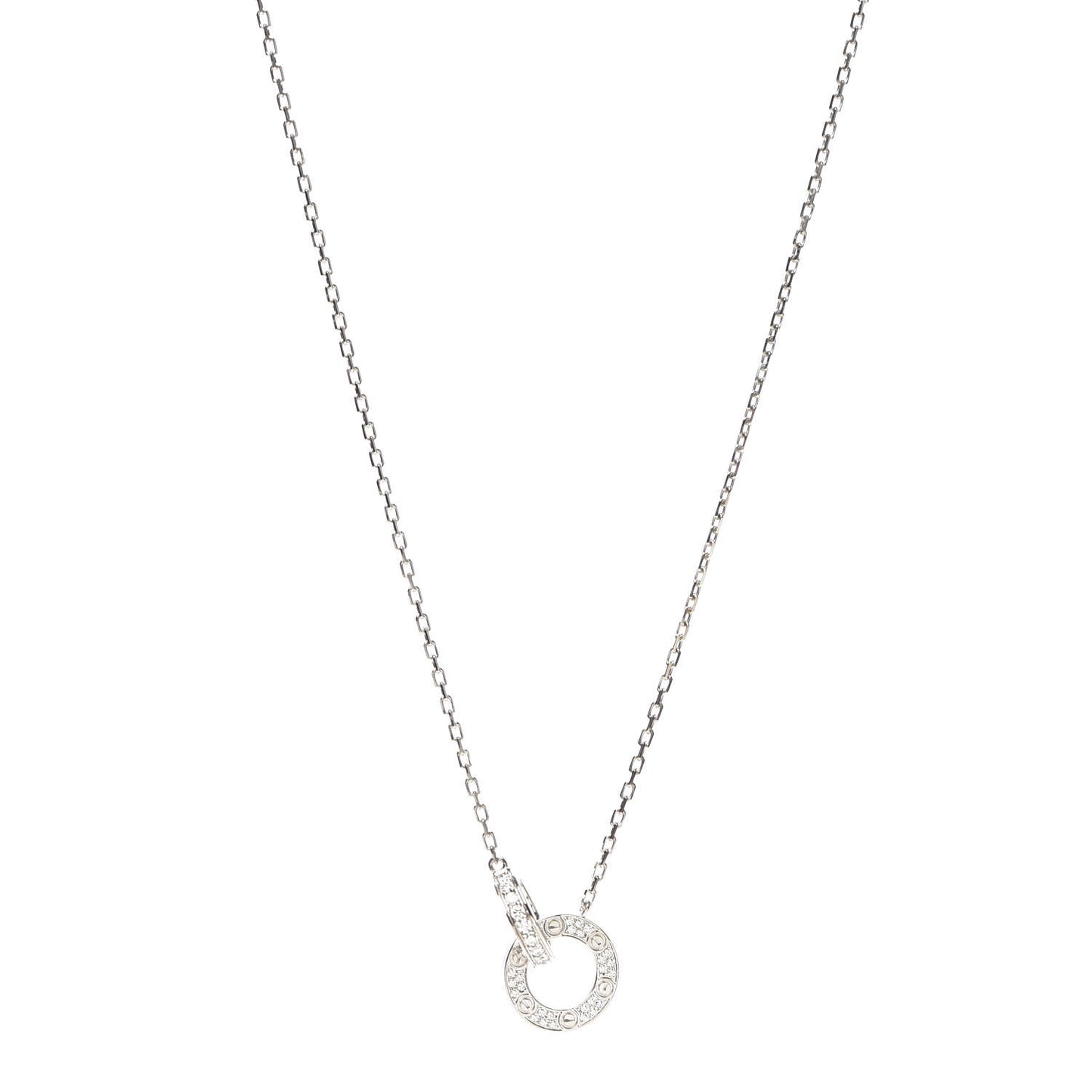 18K White Gold Diamond Interlocking LOVE Paved Necklace