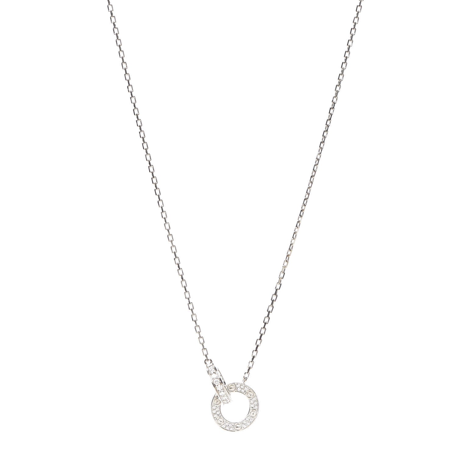 Cartier 18K White Gold Diamond Interlocking LOVE Paved Necklace 1 of 7