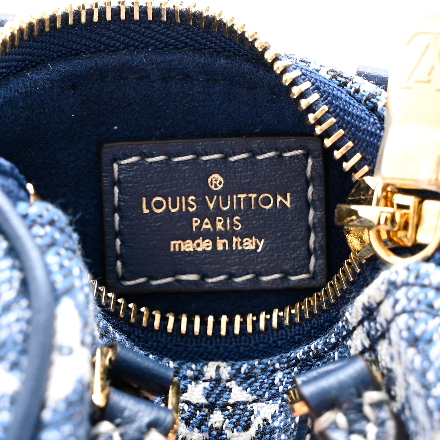 Denim Monogram Jacquard Micro Speedy Bag Charm Bleu