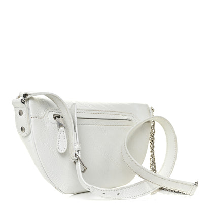 Balenciaga Shiny Goatskin Allover Logo Embossed XXS Souvenir Belt Bag White 3 of 9