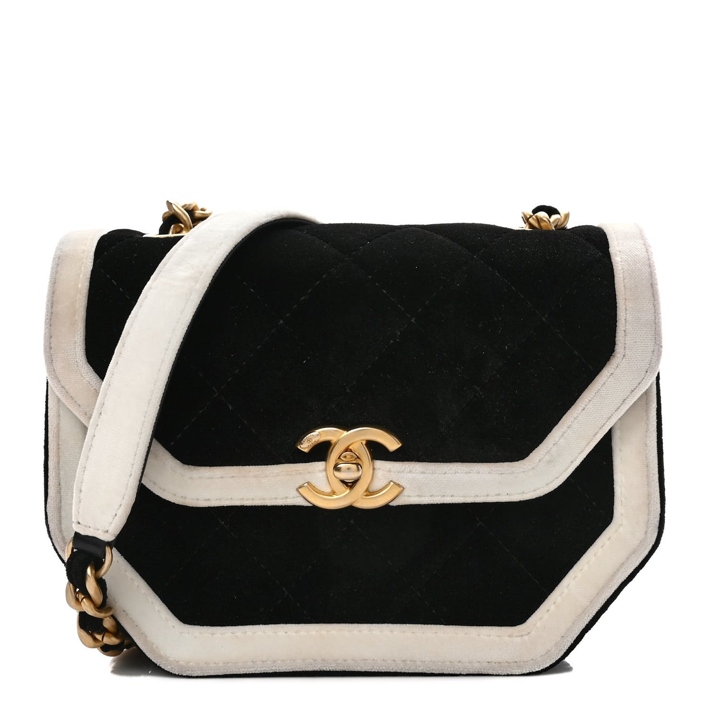Velvet Quilted Mini Place Vendome Flap Black White