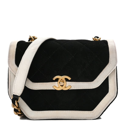 Chanel Velvet Quilted Mini Place Vendome Flap Black White 1 of 12