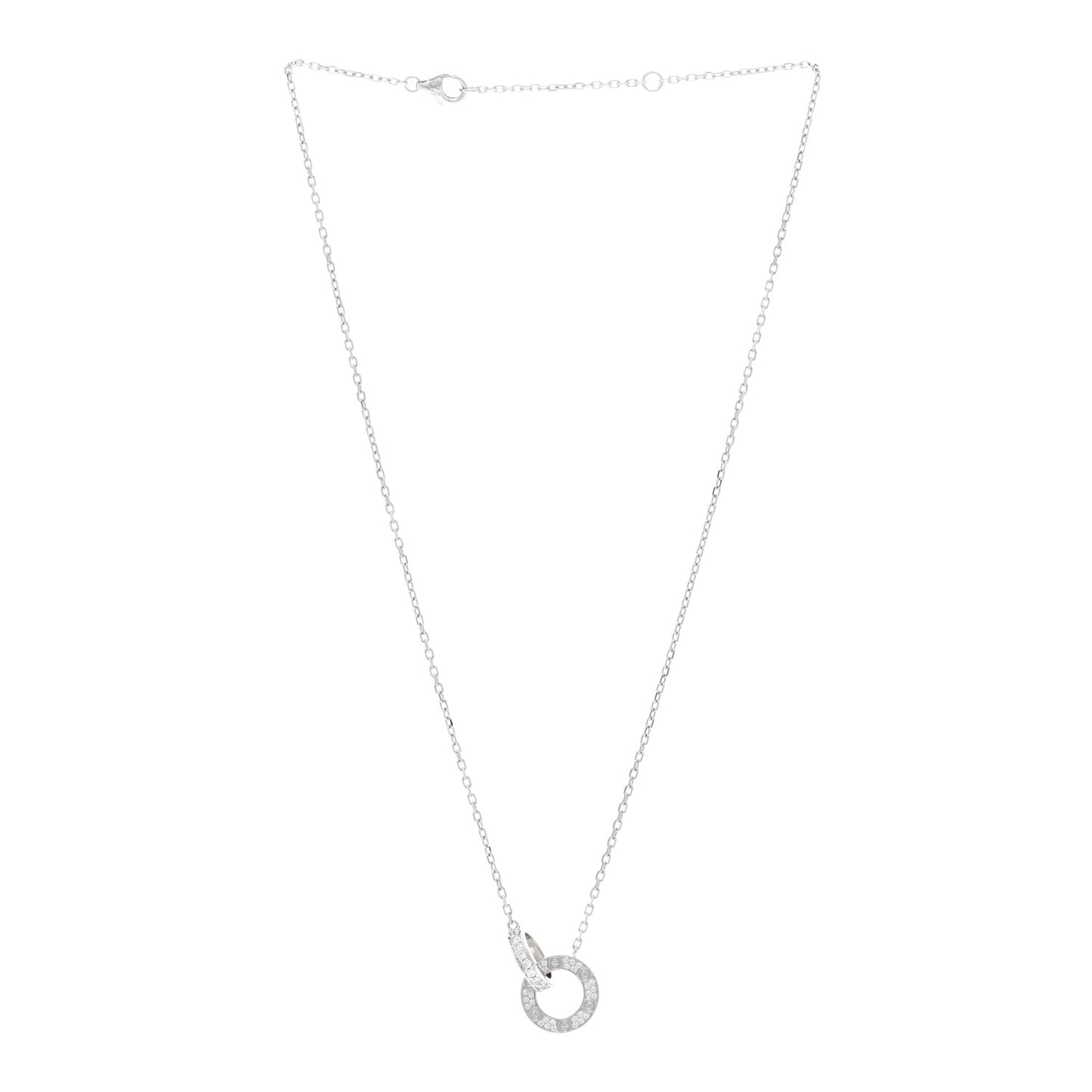 18K White Gold Diamond Interlocking LOVE Paved Necklace