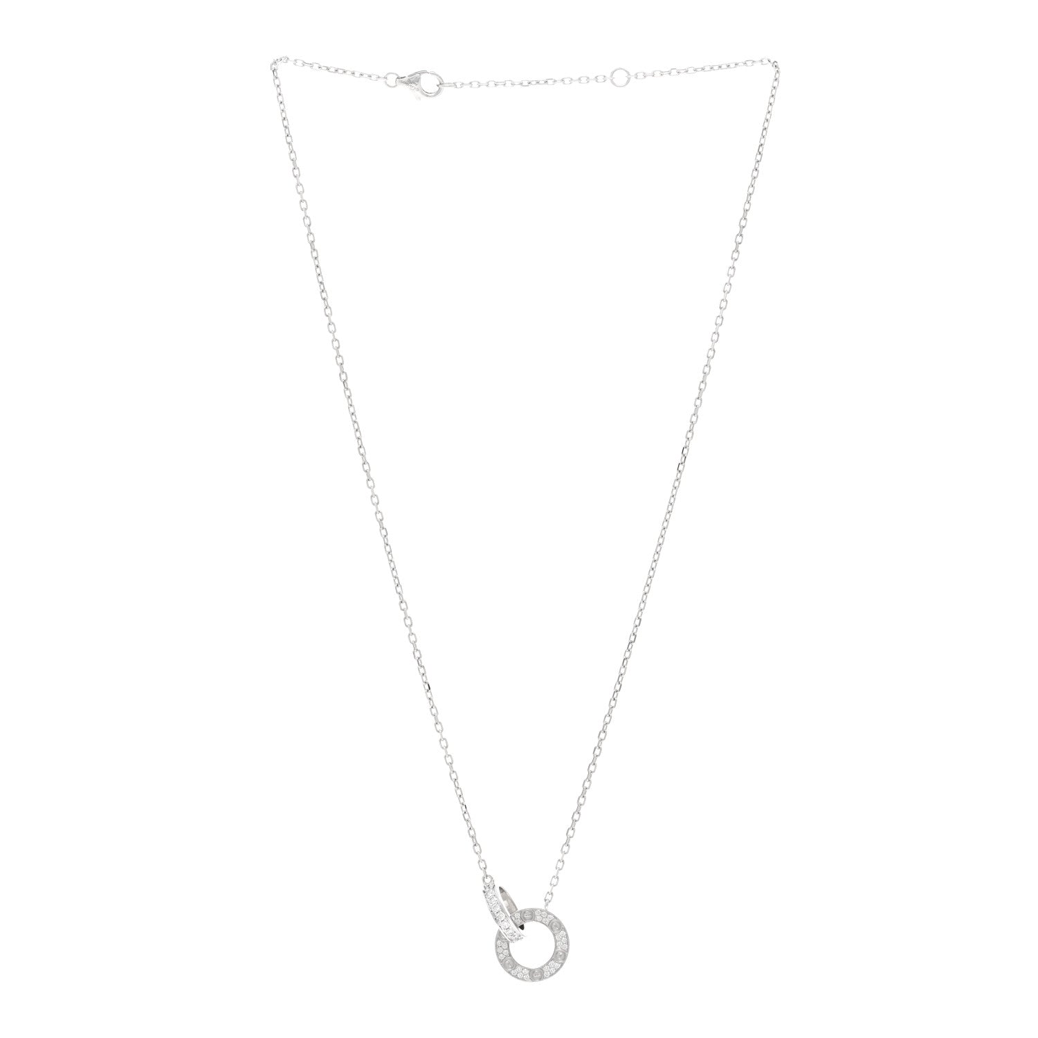 Cartier 18K White Gold Diamond Interlocking LOVE Paved Necklace 3 of 5