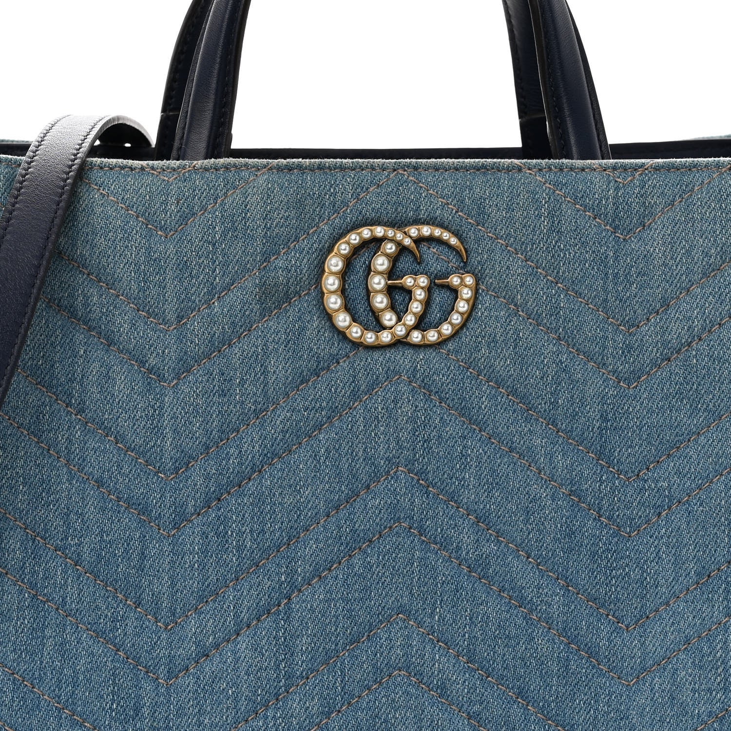 Gucci Denim Matelasse Small Pearly GG Marmont Tote Blue 8 of 10