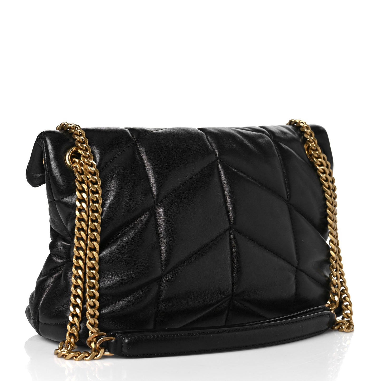 Lambskin Quilted Small Loulou Puffer Monogram Chain Satchel Black