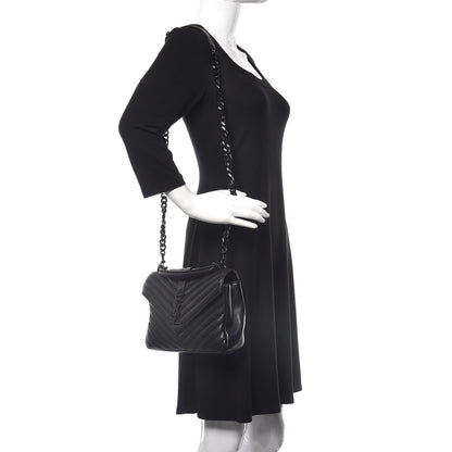 Saint Laurent Sheepskin Matelasse Chevron Monogram Medium College Bag Black 2 of 11