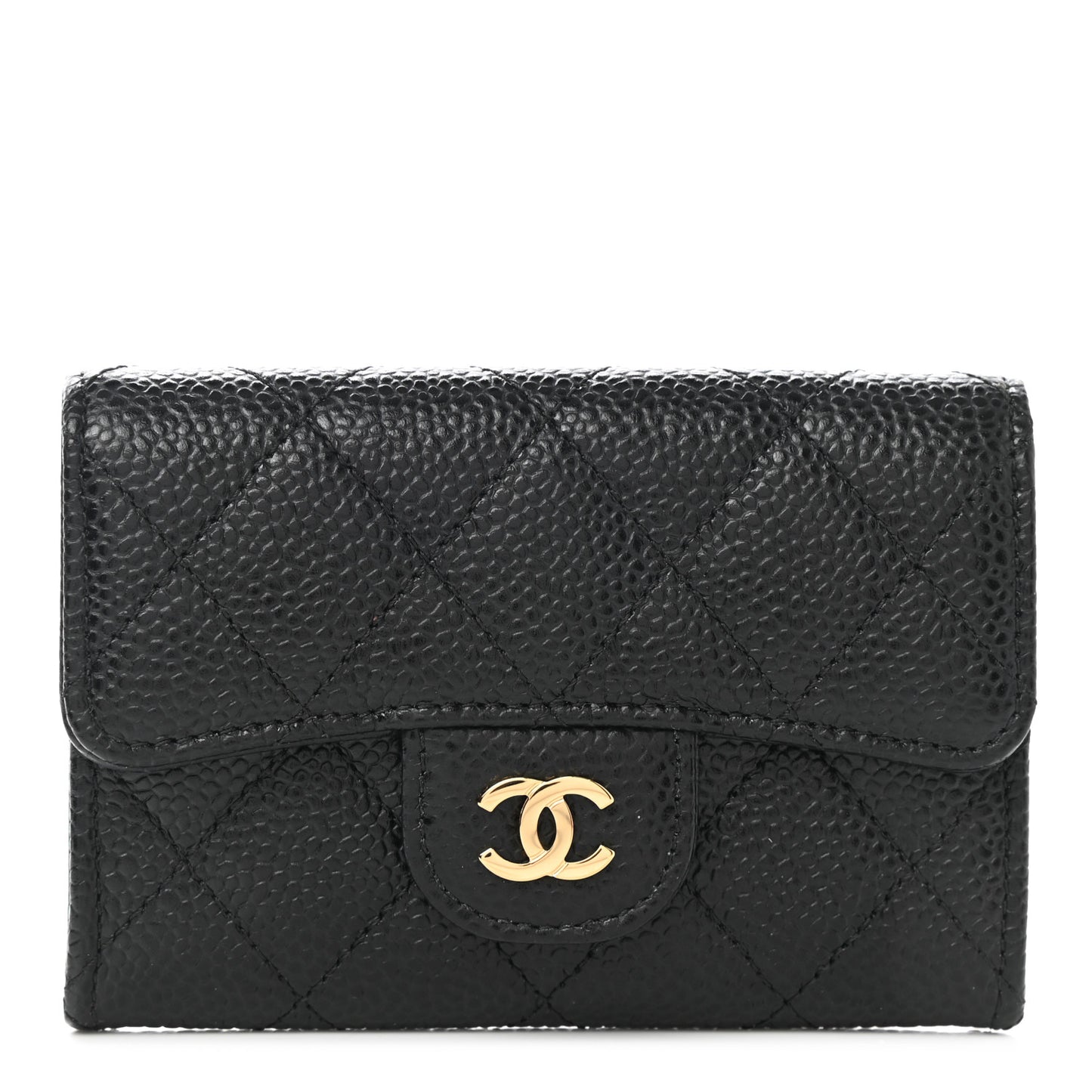Caviar Quilted Flap Card Holder Black