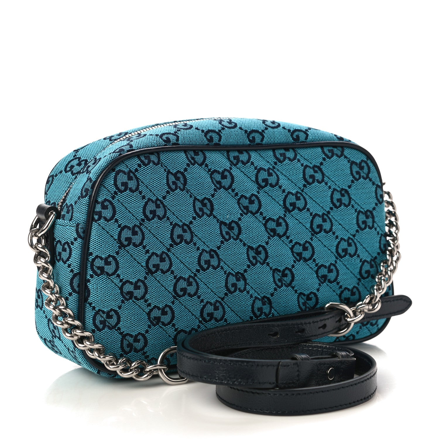 Gucci Monogram Multicolor Matelasse Diagonal Small GG Marmont Chain Shoulder Bag Light Blue 3 of 10