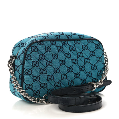 Gucci Monogram Multicolor Matelasse Diagonal Small GG Marmont Chain Shoulder Bag Light Blue 3 of 10