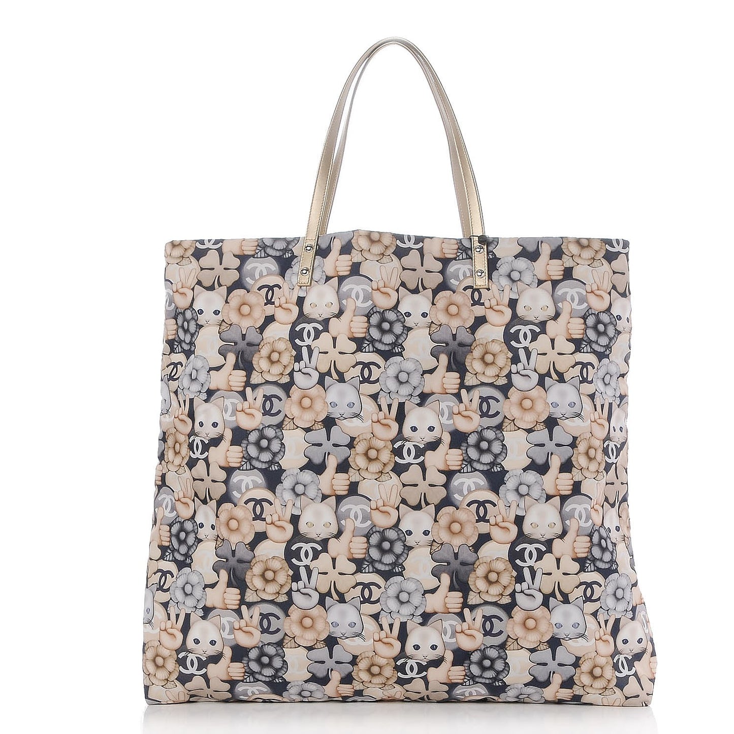 Nylon Cat Emoticon Tote Navy Gold