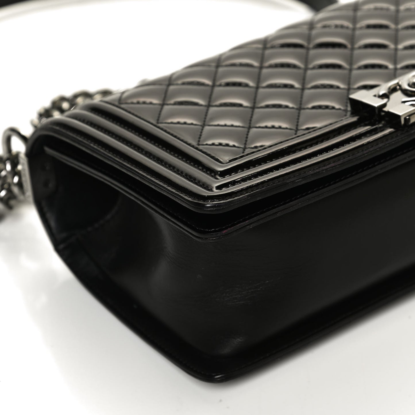 Patent Calfskin Quilted Medium Boy Flap Black