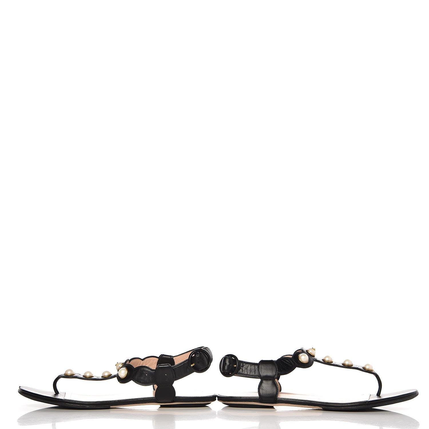Gucci Nappa Willow Pearl Thong Sandals 39.5 Black 5 of 16