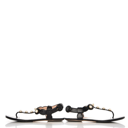 Gucci Nappa Willow Pearl Thong Sandals 39.5 Black 5 of 16