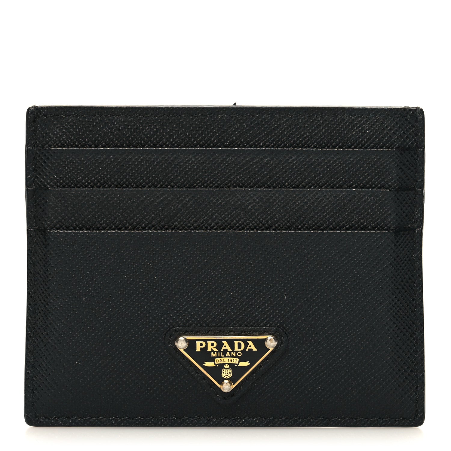 Prada Saffiano Triangle Card Holder Black 1 of 8