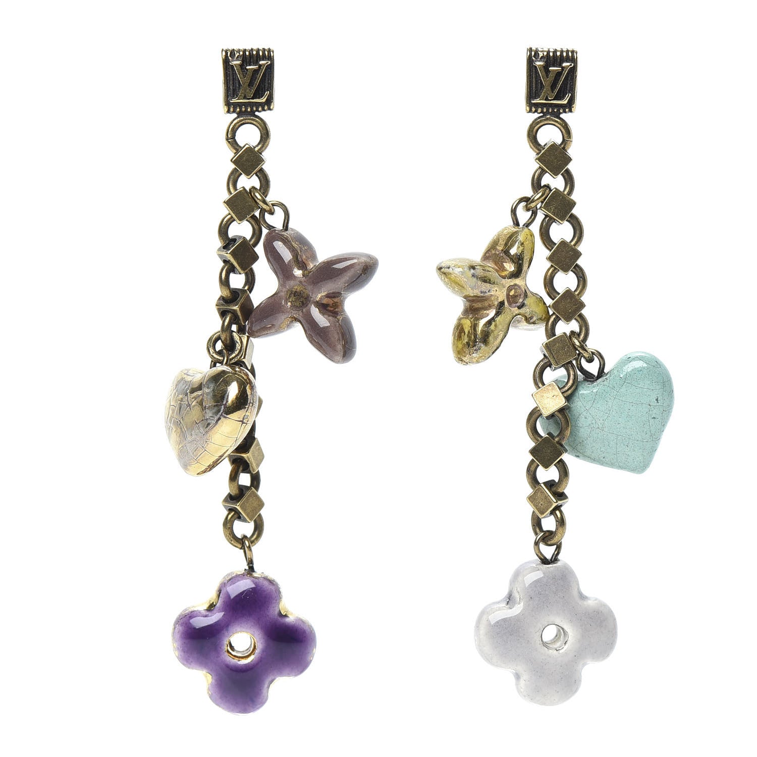 Louis Vuitton Antique Fleur Heart Charm Earrings 1 of 4