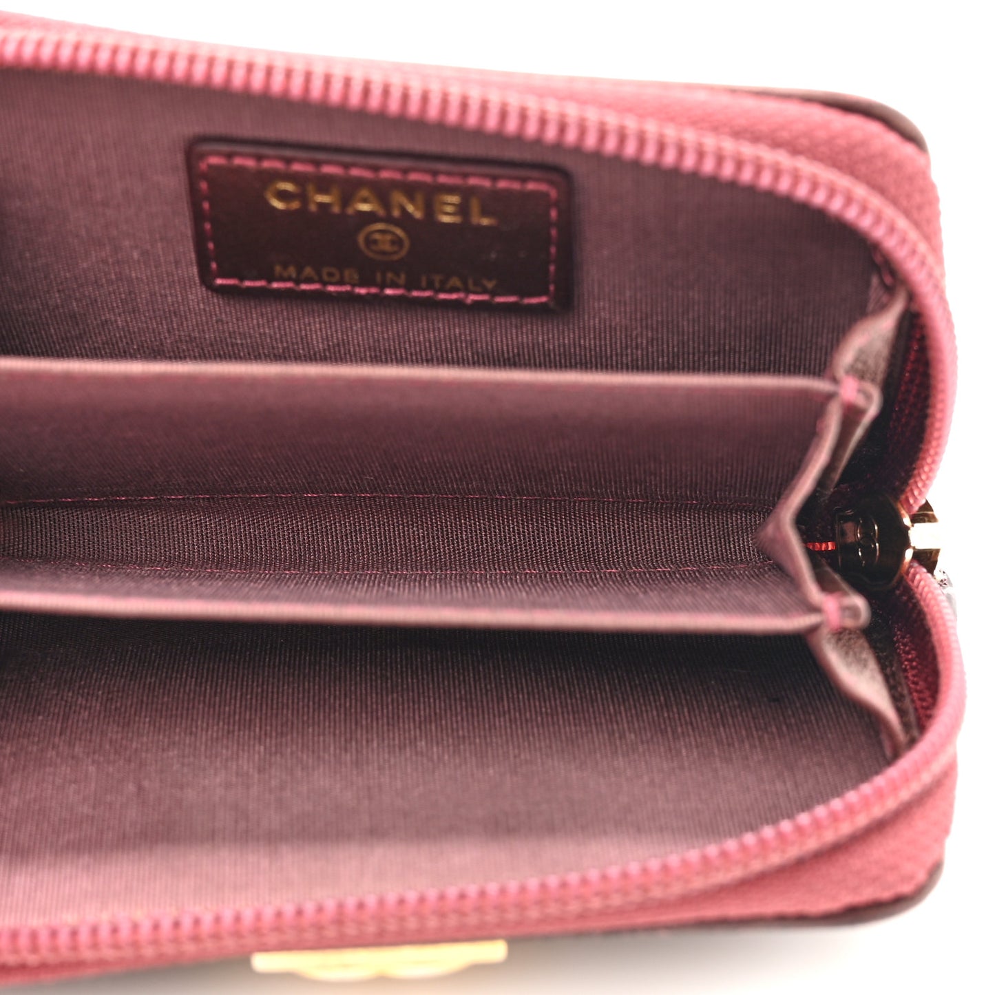 Lambskin Quilted Boy Zip Around Coin Purse Wallet Burgundy