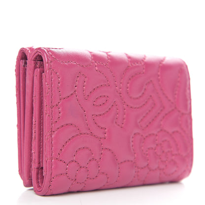 Chanel Lambskin Camellia Embossed Compact Wallet Fuchsia 2 of 8