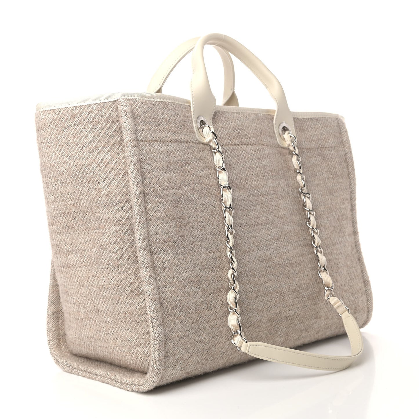 Mixed Fibers Calfskin Medium Deauville Tote Light Grey