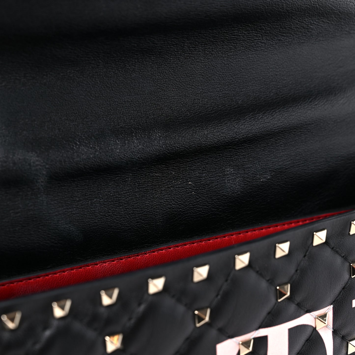 Lambskin VLTN Print Medium Rockstud Spike Shoulder Bag Black