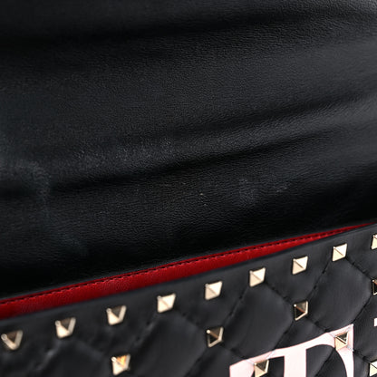 Valentino Garavani Lambskin VLTN Print Medium Rockstud Spike Shoulder Bag Black 10 of 12