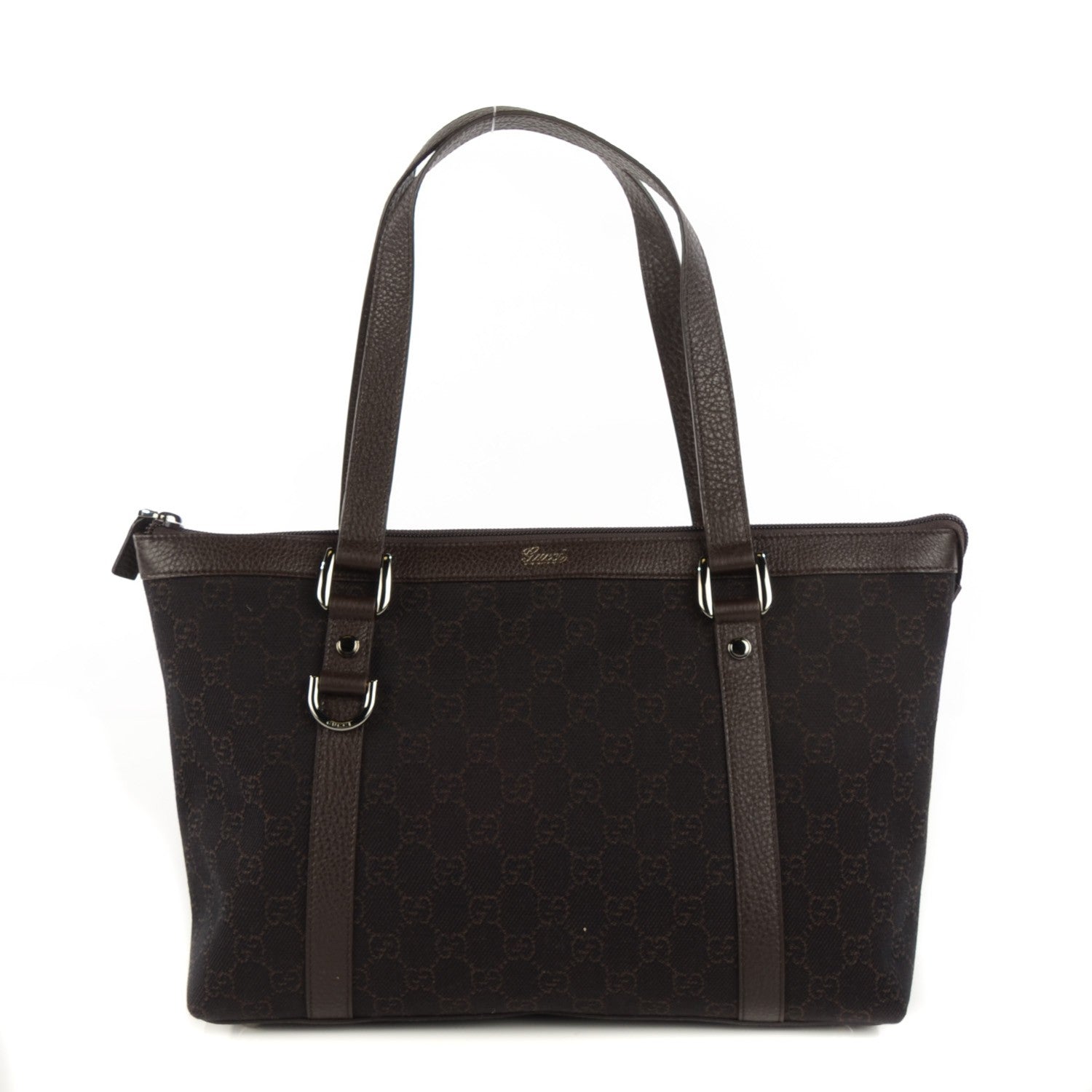 Gucci Denim Monogram Medium Abbey Tote Dark Brown 1 of 7