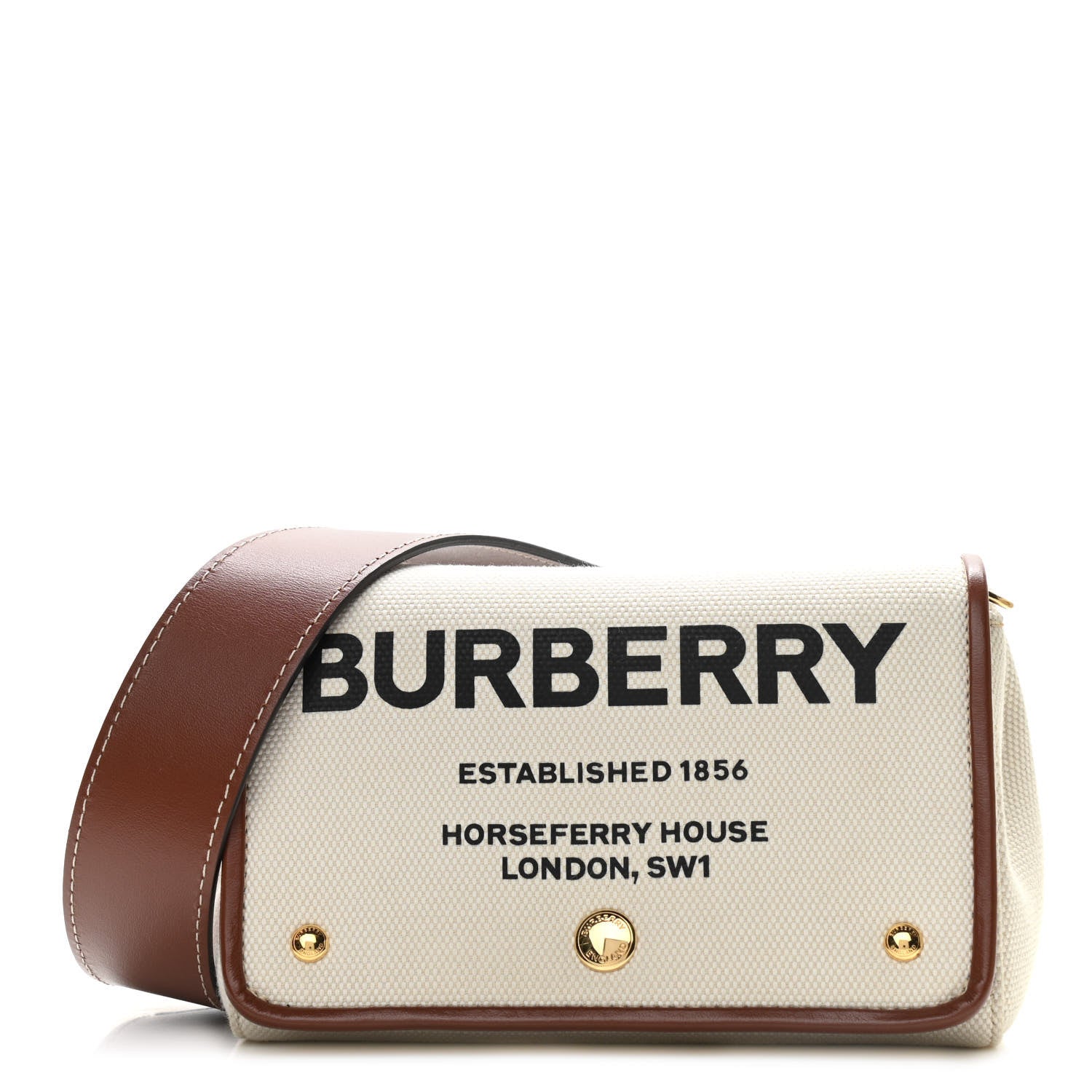 Burberry Cotton Canvas Horseferry Print Small Crossbody Bag White Tan 1 of 10