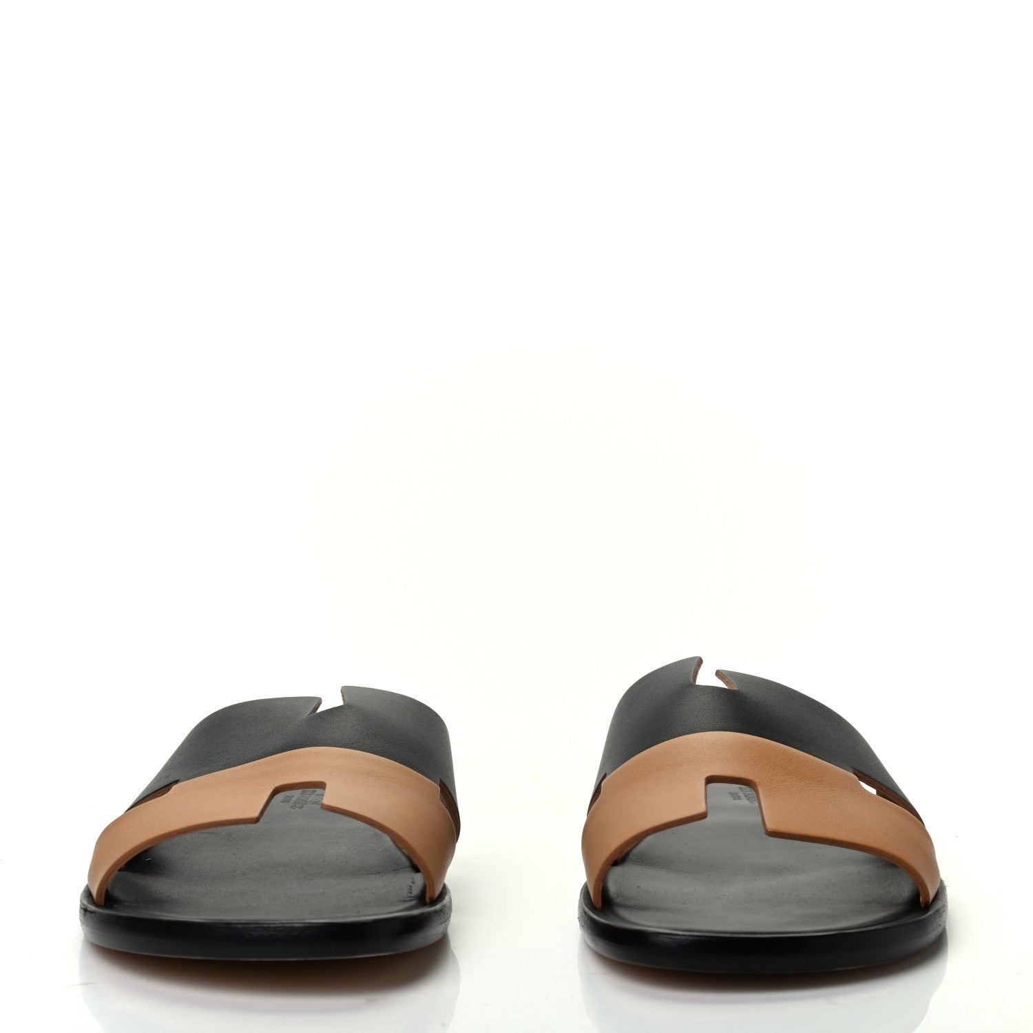 Hermes Calfskin Mens Izmir Sandals 43 Black Naturel 2 of 7