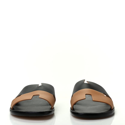 Hermes Calfskin Mens Izmir Sandals 43 Black Naturel 2 of 7